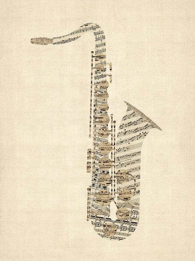 Saxophone Old Sheet Music Digital Art by Michael Tompsett