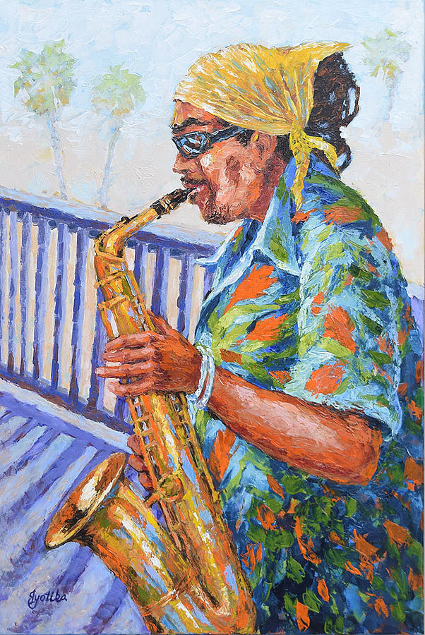 Saxophone Player  Painting by Jyotika Shroff