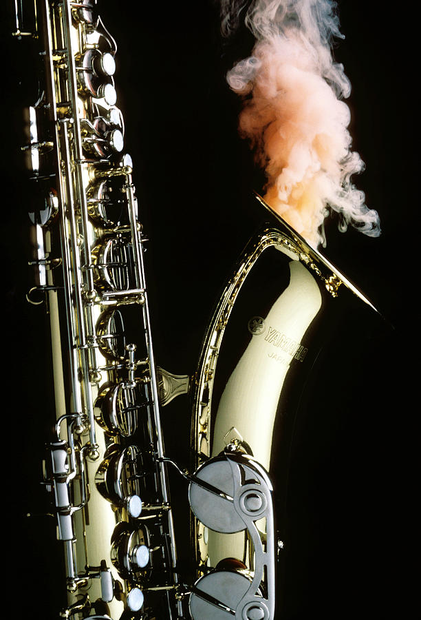 Saxophone with smoke Photograph by Garry Gay
