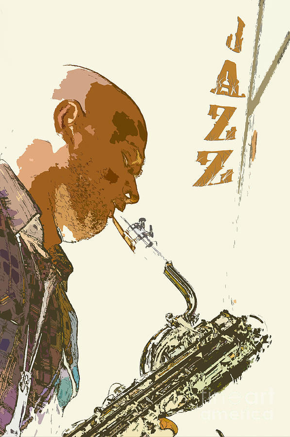 Saxophonist Jazz Poster Digital Art by Konstantin Sevostyanov