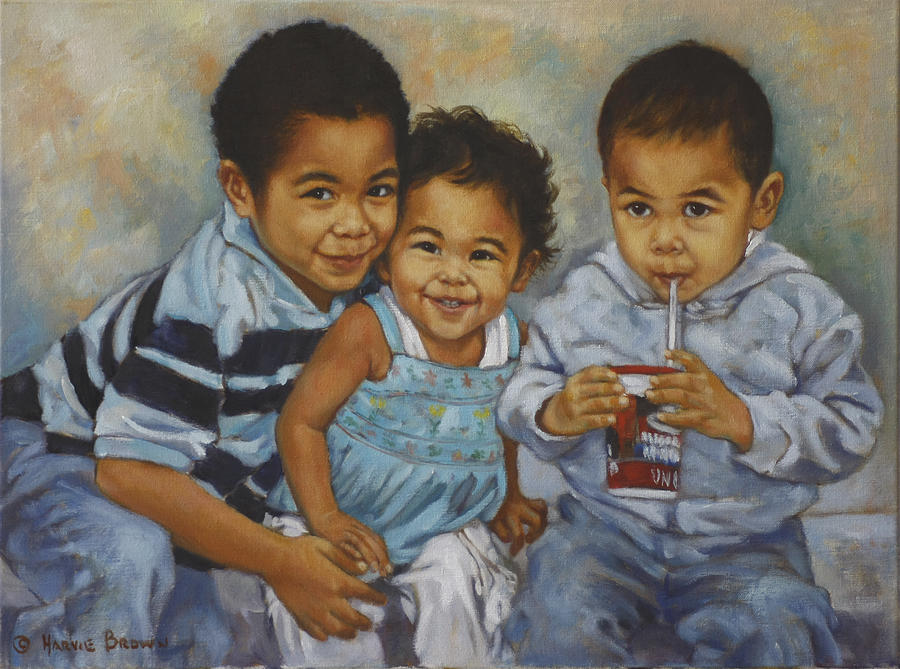 Children Portrait Painting - Say Cheese by Harvie Brown