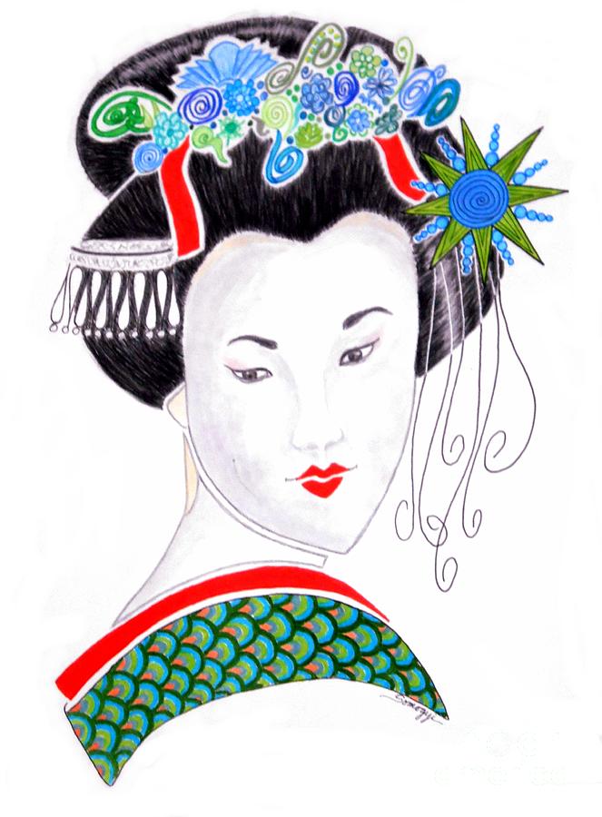 Sayaka -- the original -- Portrait of Geisha Girl Drawing by Jayne Somogy