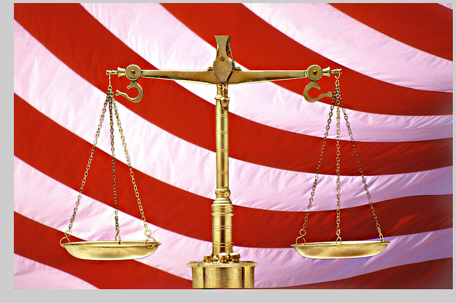 Tool Photograph - Scales Of Justice American Flag by Panoramic Images