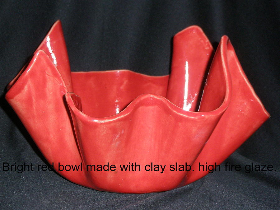 Beautiful Red Ceramic Art - Scalloped Bowl by Sharon Albert