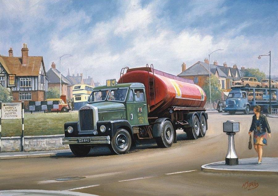 Scammell tanker. Painting by Mike Jeffries