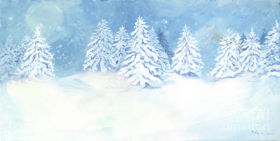 Scandinavian Winter Snowy Trees Hygge Painting by Audrey Jeanne Roberts
