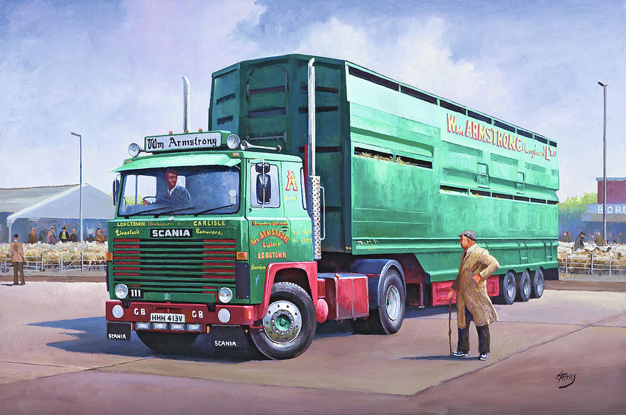Scania sheep wagon. Painting by Mike Jeffries