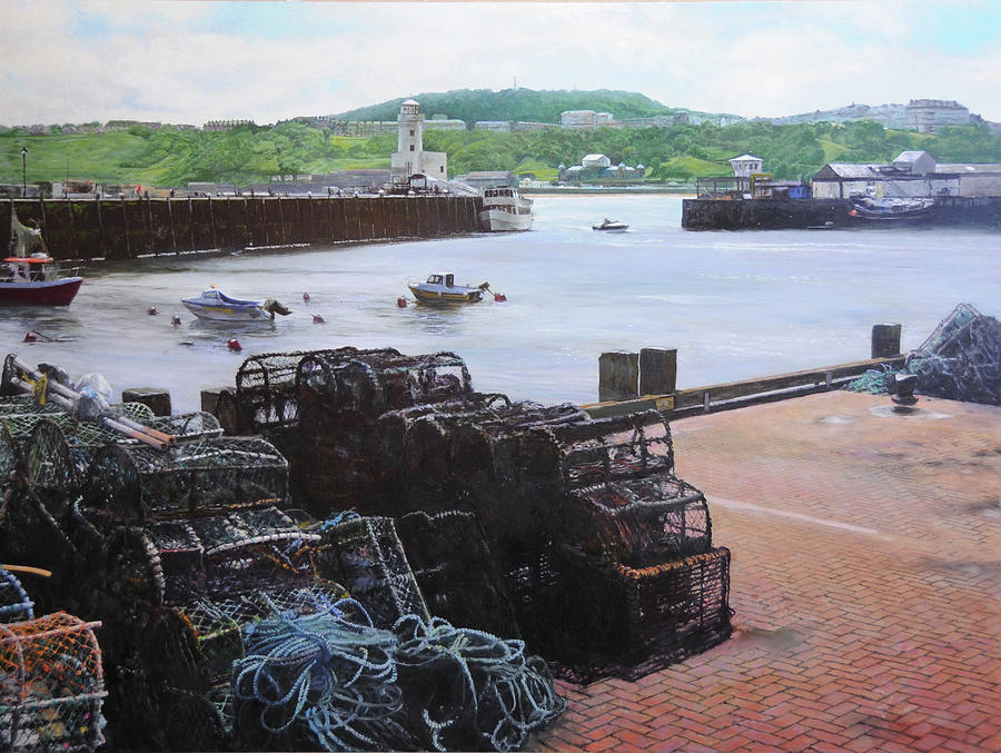 Scarborough harbour. Painting by Harry Robertson