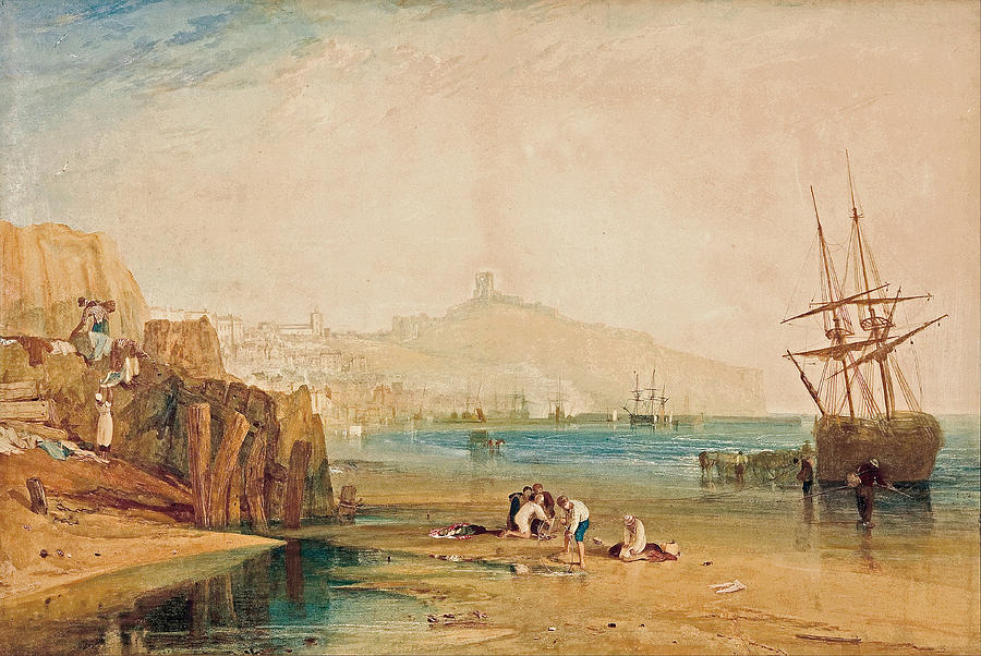 Joseph Mallord William Turner Painting - Scarborough town and castle, morning, boys catching crabs by JMW Turner