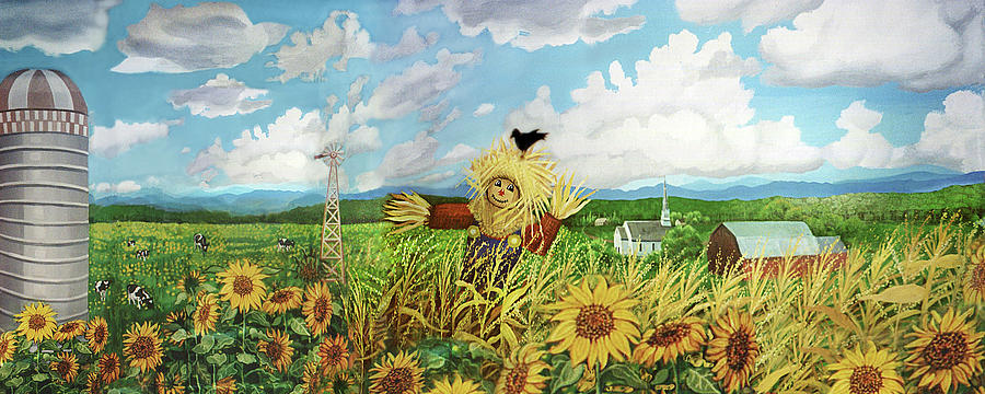 Scare Crow and Silo Farm Painting by Bonnie Siracusa