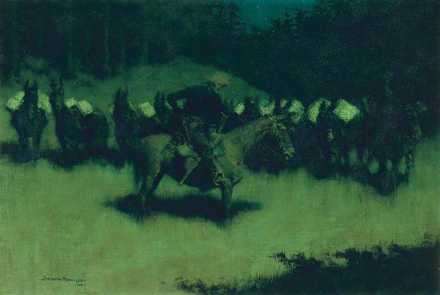 Scare in a Pack Train Painting by Frederic Remington