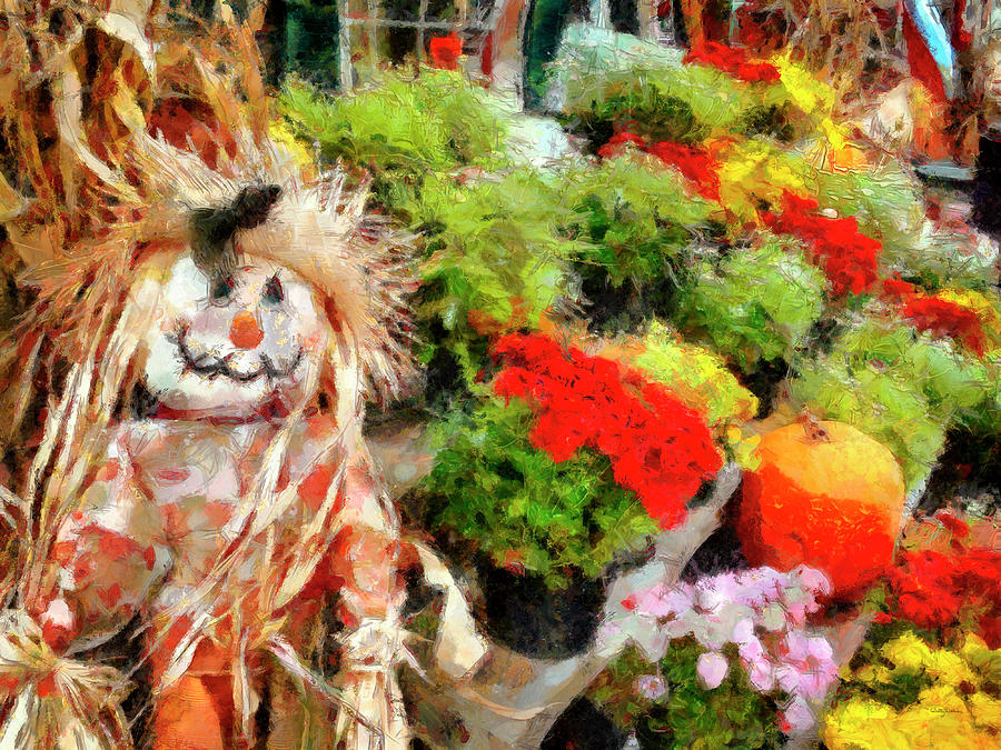 Fall Photograph - Scarecrow and Colorful Mums by Betty Denise