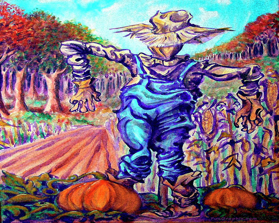 Scarecrow in Harvest Field Digital Art by Kevin Middleton