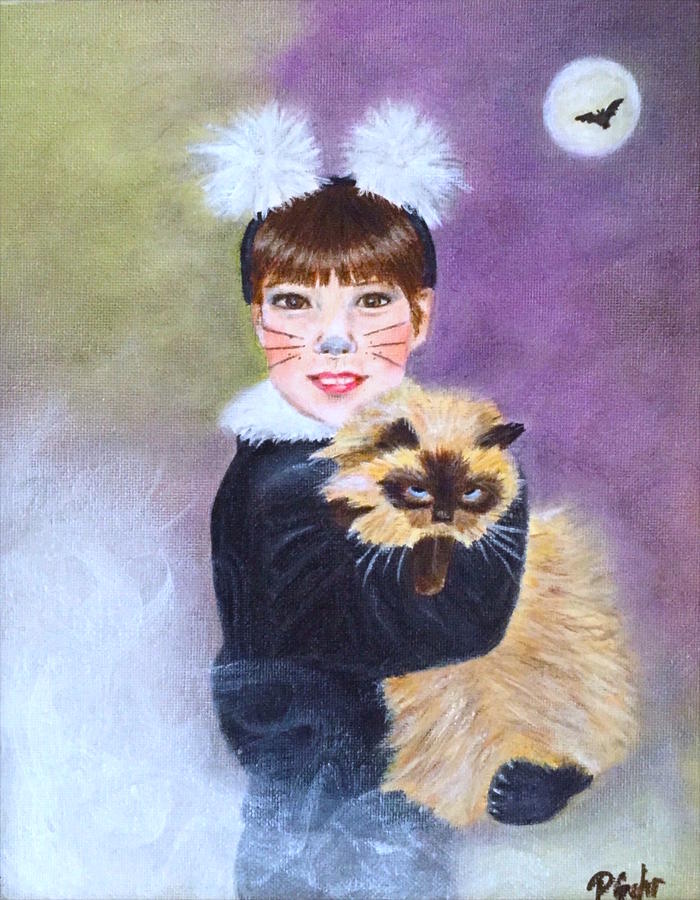 Scaredy Cat Hallows Eve Painting by Dr Pat Gehr