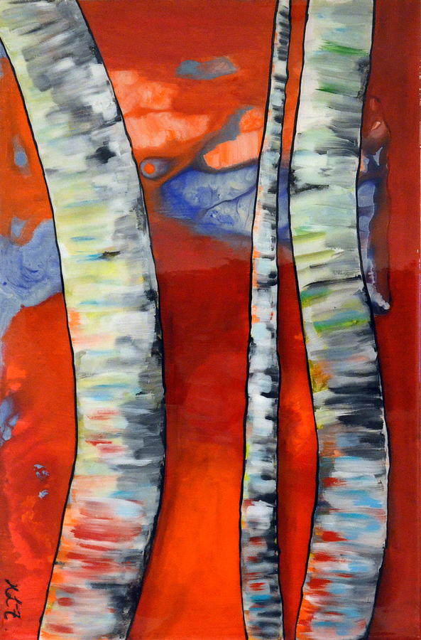Scarlet Birch Trees resin Painting by Heather Lovat-Fraser