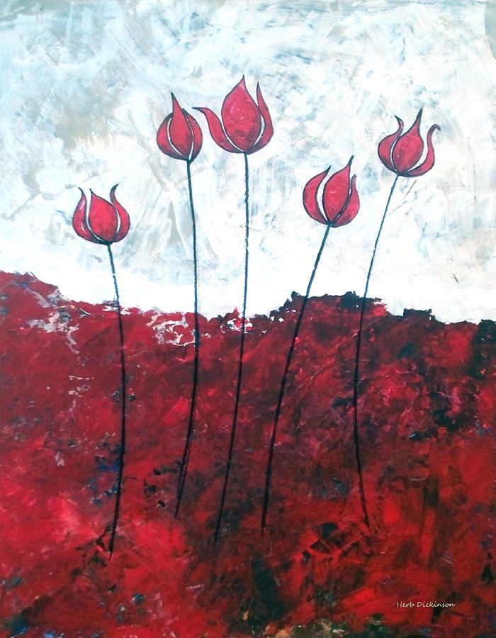 Scarlet Blooms Painting by Herb Dickinson
