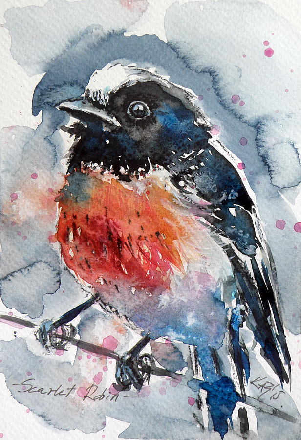 Scarlet Robin Painting by Kovacs Anna Brigitta