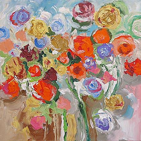 Scarlet Roses Painting by Linda Monfort