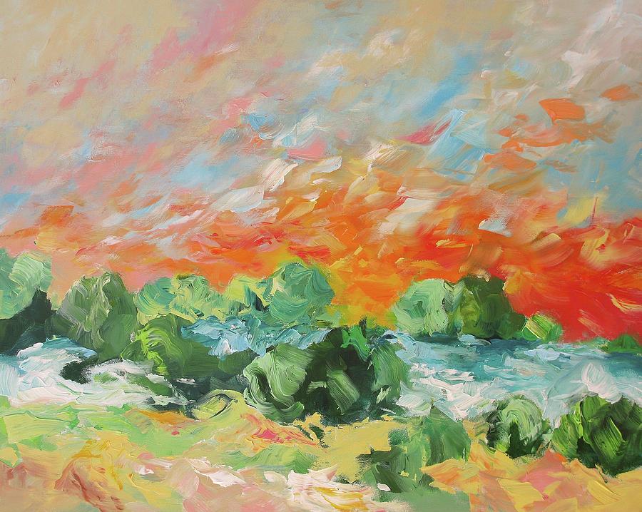 Scarlet Skies Painting by Linda Monfort