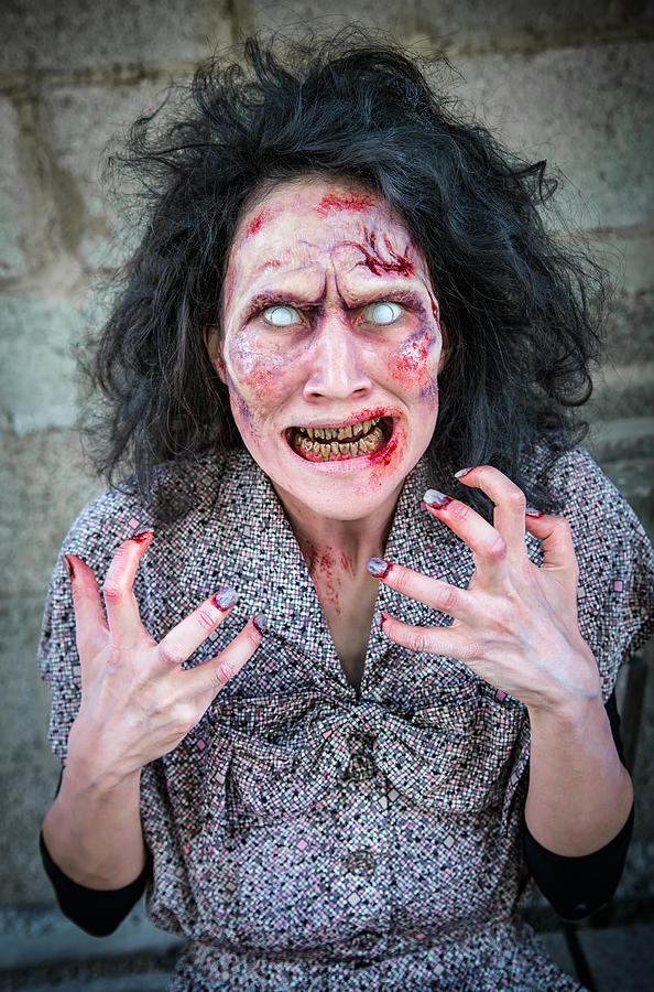Portrait Photograph - Scary angry zombie woman by Matthias Hauser