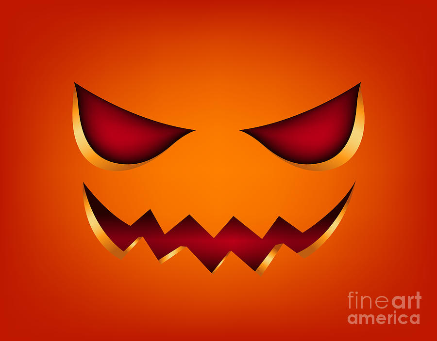 Pumpkin face scary smile orange red Halloween Digital Art by