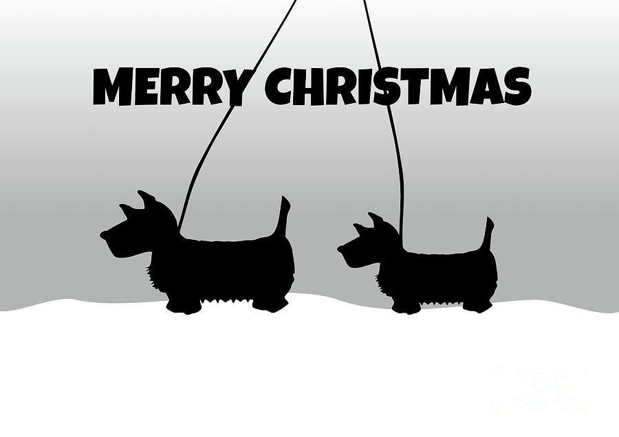 Scottish Terriers Walking in a Winter Wonderland Digital Art by Barefoot Bodeez Art