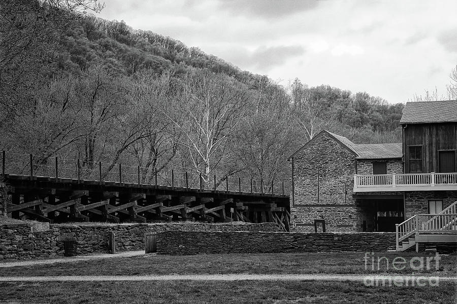 Scene at Harpers Ferry Black and White Photograph by Karen Adams