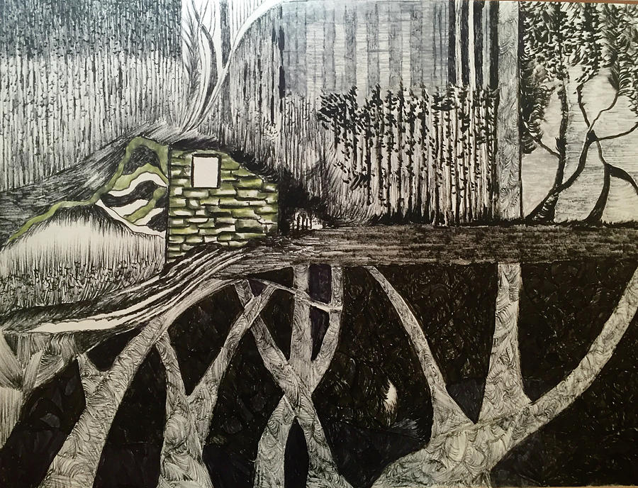 Scene elevated by trees Drawing by Dennis Ellman