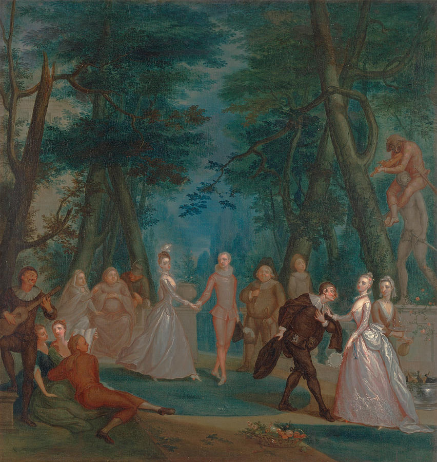 Beautiful Painting - Scene in a park with figures from the Commedia dellArte  by Marcellus Laroon the Younger