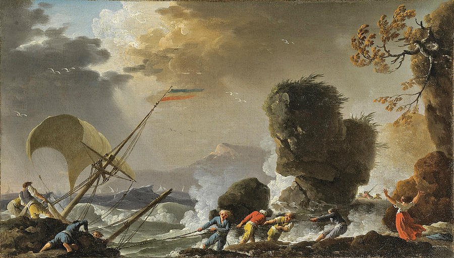 Scene of Rescue Painting by Charles-Francois Lacroix de Marseille