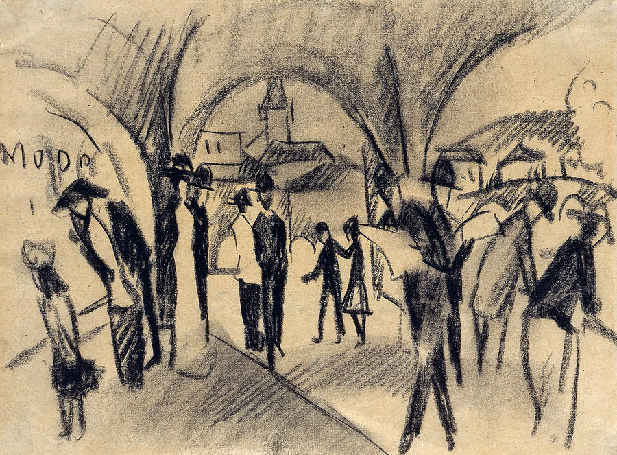 Scene Under the Arcades in Thun Drawing by August Macke