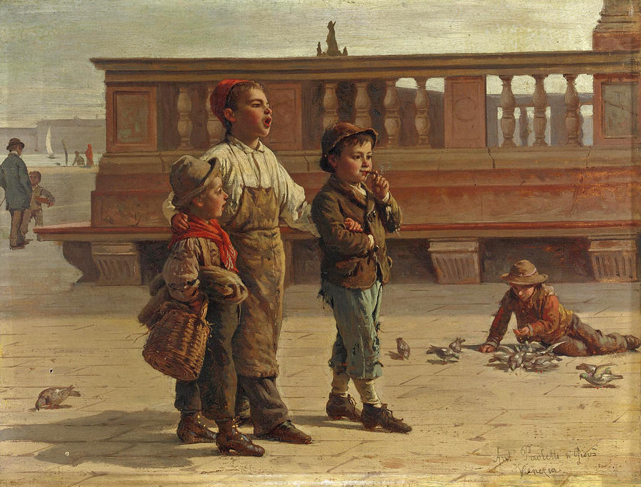 Scene with Children Painting by Antonio Paoletti