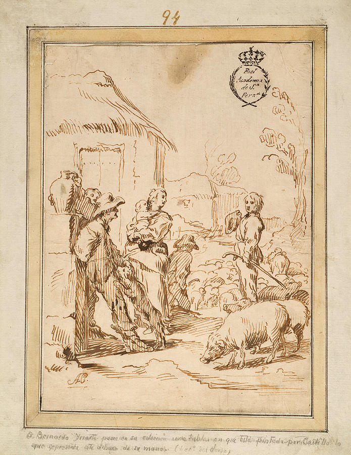 Scene with peasants Drawing by Antonio del Castillo y Saavedra