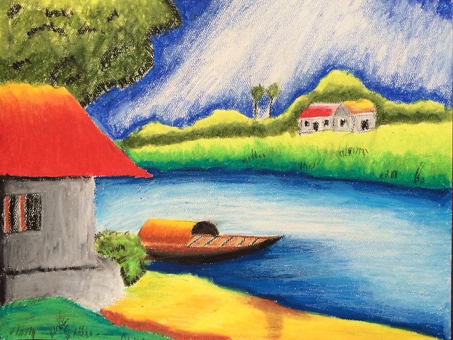 Beautiful landscape scenery drawing by oil paste color//village scenery  drawing for begin… | Beautiful scenery drawing, Oil pastel drawings easy, Landscape  drawings