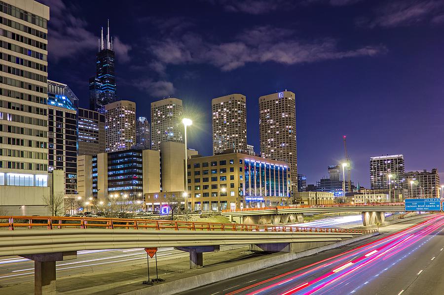 scenes around city of CHicago Illinois at night Photograph by Alex Grichenko