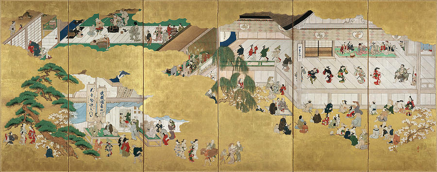 Scenes from the Nakamura Kabuki Theater Painting by Hishikawa Moronobu