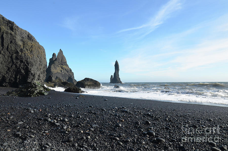 Scenic Black Sand Beach with Sea Stacks  in Vik Iceland Photograph by DejaVu Designs