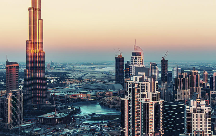 Scenic High-angle View Of Dubai's Towers At Sunset Photograph By ...