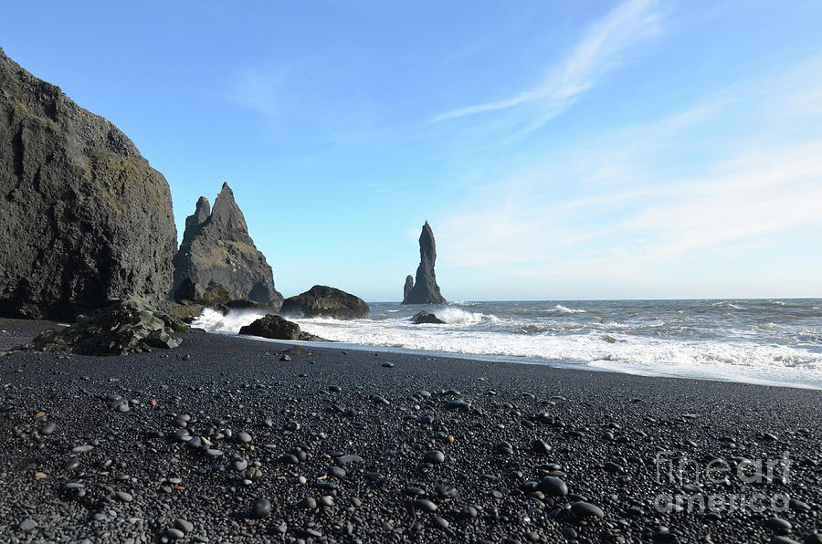 Scenic Rocky Black Sand Beach in Vik Iceland Photograph by DejaVu Designs