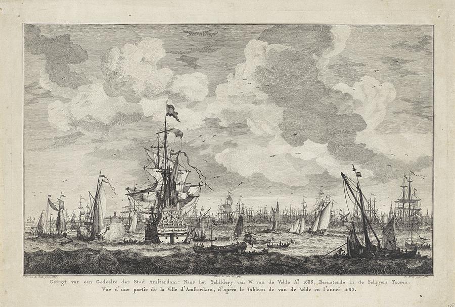 Schepen op het IJ Willem Writs after Willem van de Velde after Izaak Jansz de Wit 1771 Drawing by Vintage Collectables