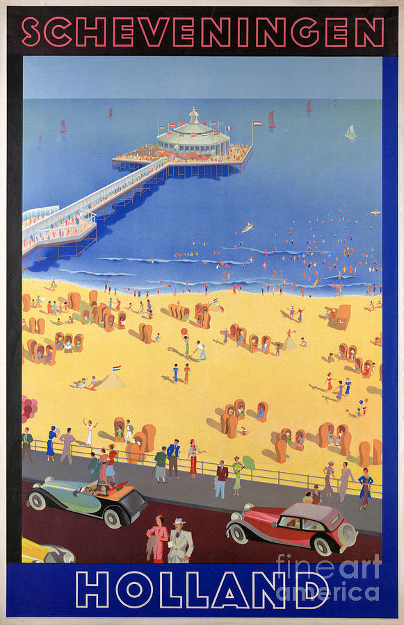 Vintage Painting - Scheveningen in Holland Vintage Travel Poster Restored by Vintage Treasure