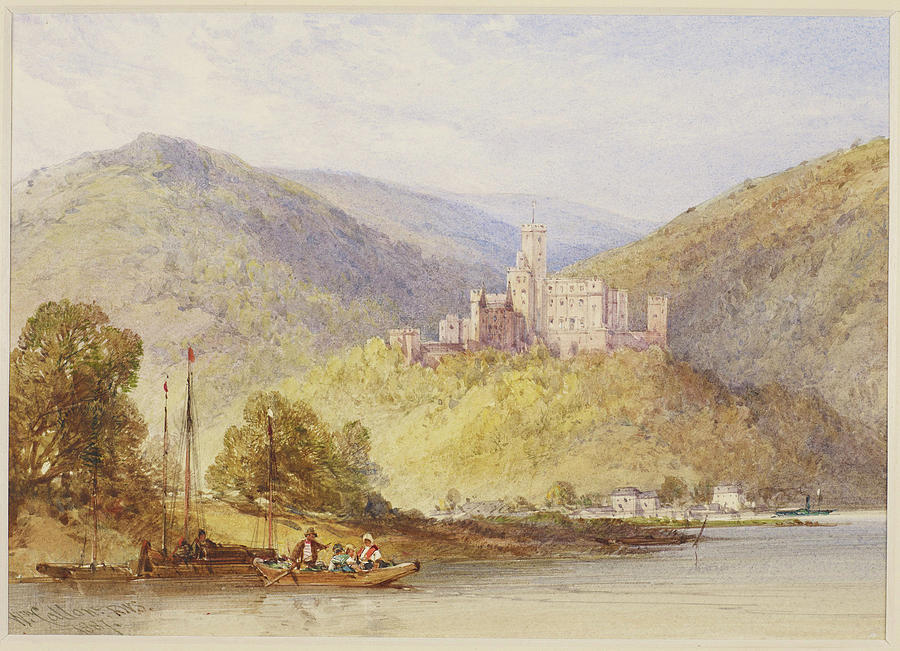 Hills Painting - Schloss Stolzenfels from the banks of the Lahn by William Callow