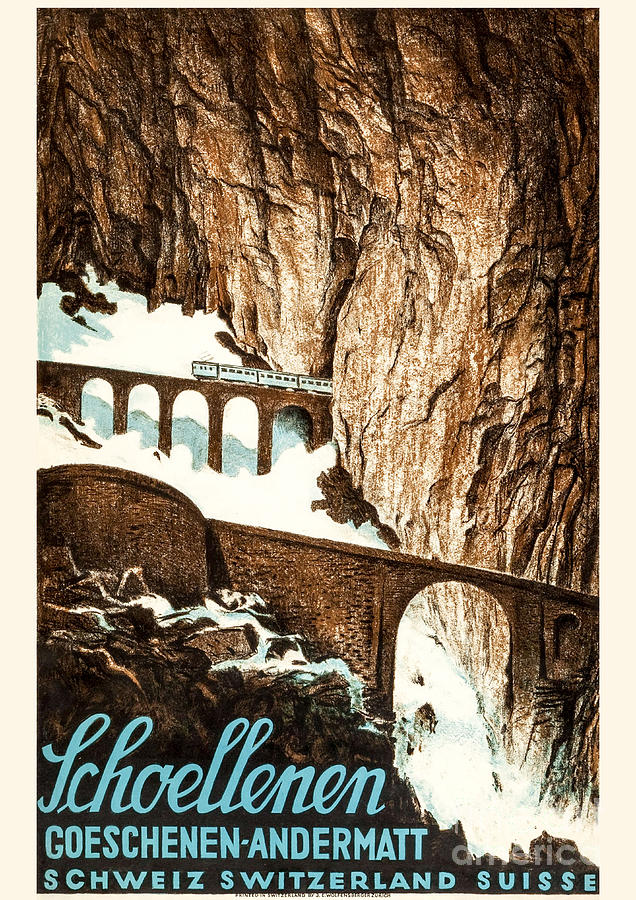 Schoellenen Switzerland Travel Poster 1919 Painting by Vincent Monozlay