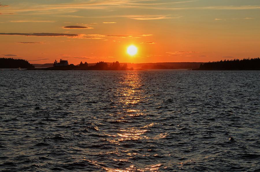 Sunset Photograph - Schoodic Sunset with Island Lighthouse by Scott  Bricker