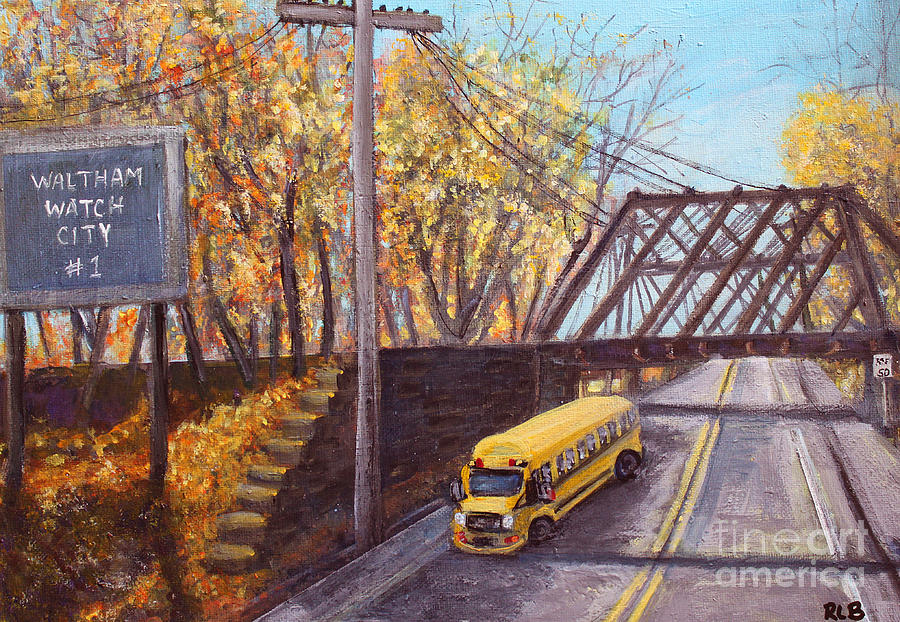School Bus on Linden Street Painting by Rita Brown