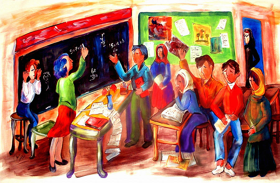School Days In Morocco Painting by Patricia Rachidi