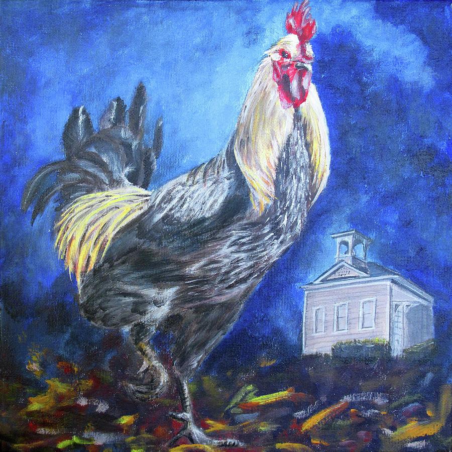 School House Chicken Painting by Karen Peterson