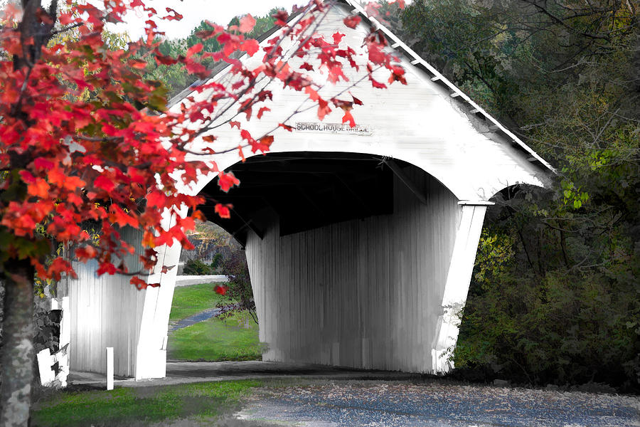 Fall Photograph - School House Covered  Bridge  by Jeff Folger