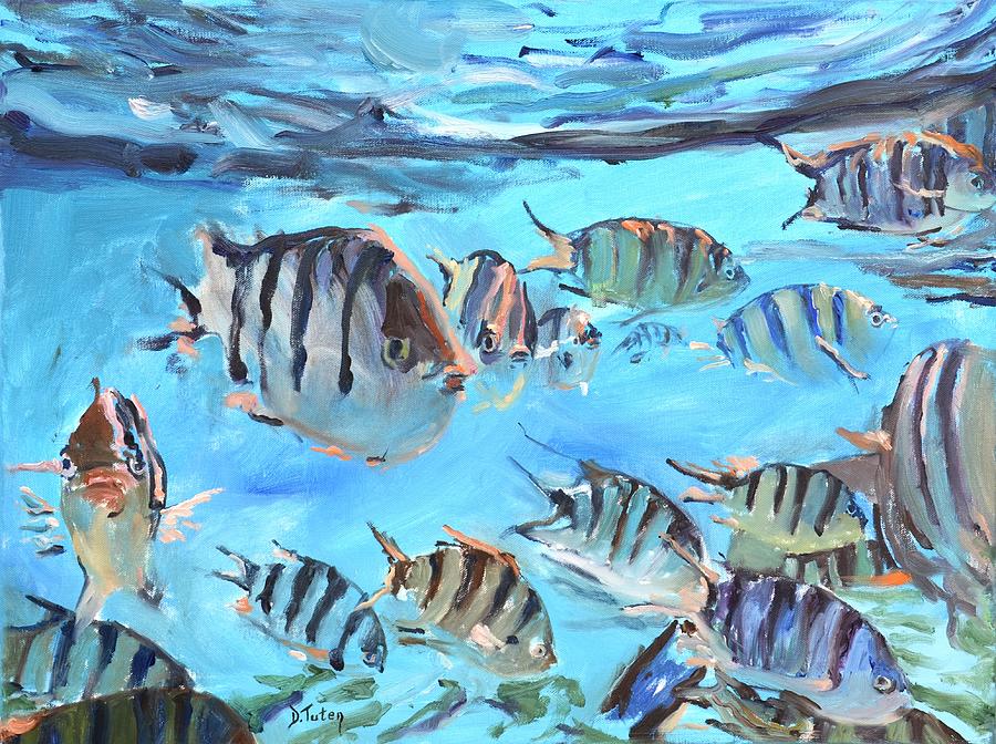 School of Sergeant Major Fish Painting by Donna Tuten