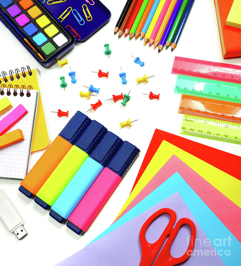 School supplies background Photograph by Anna Om